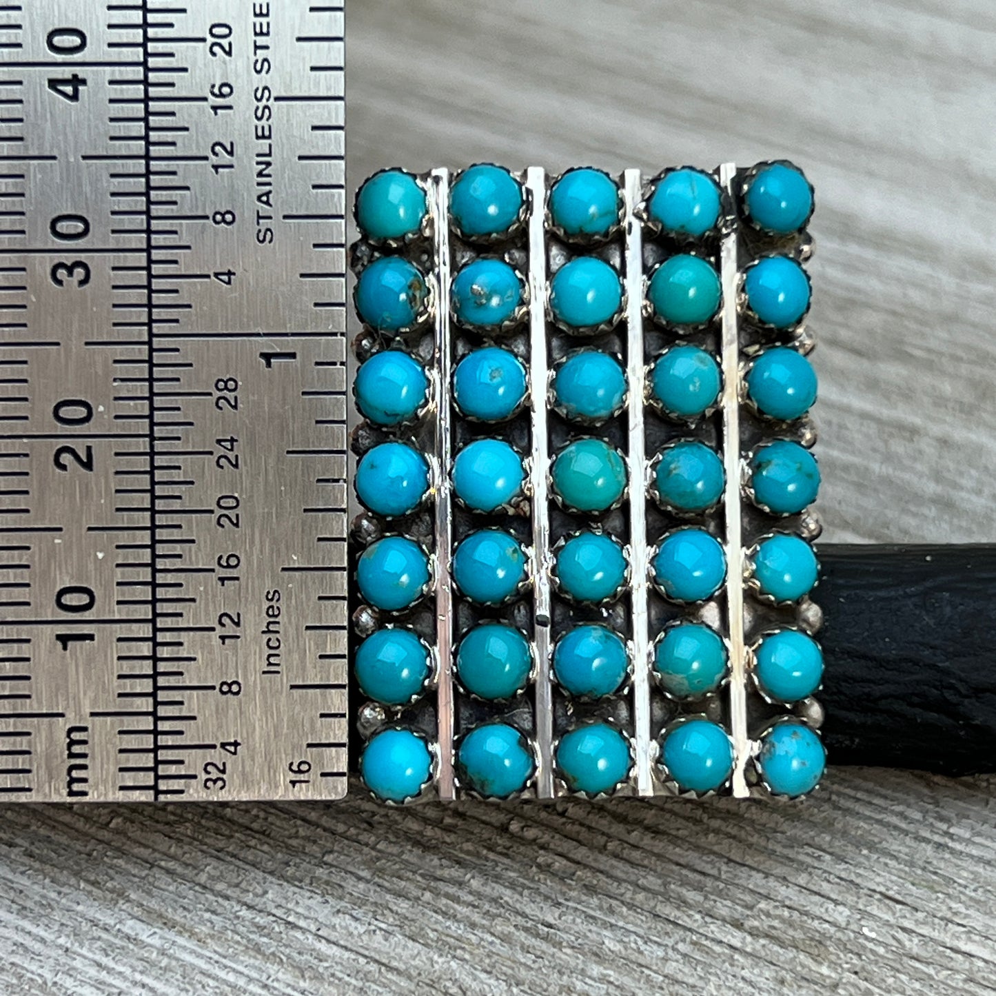 Size 9 Turquoise Zuni Snake Eye Dot Row Ring Kenny Lonjose Sterling Silver