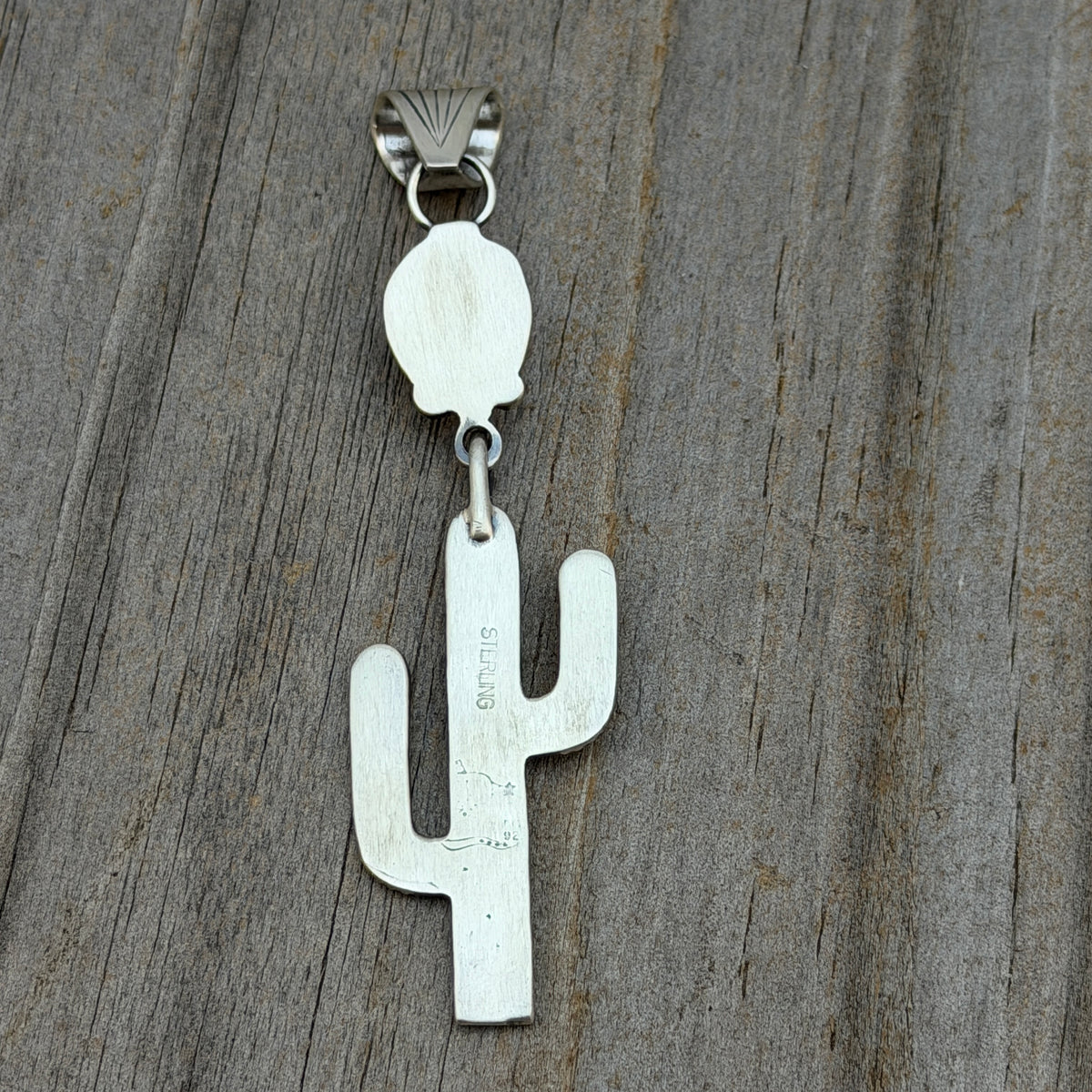 Blue Campitos Turquoise Cactus Pendant Sharon McCarthy Navajo Sterling Silver PD10