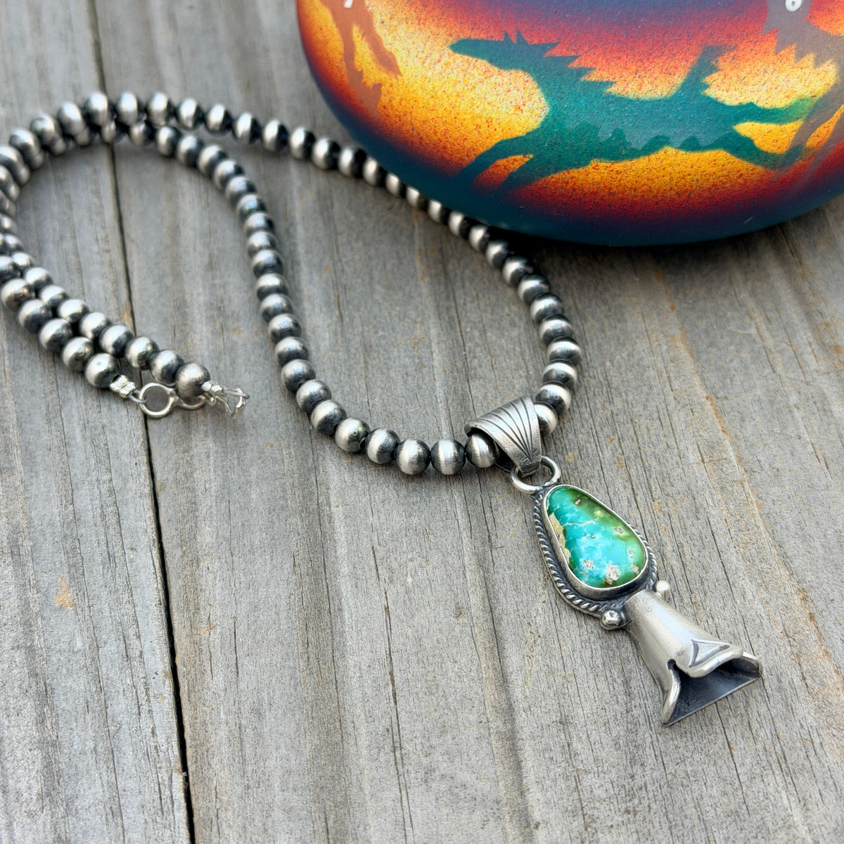 16" Sonoran Turquoise Squash Blossom Necklace Sharon McCarthy Sterling silver NK53