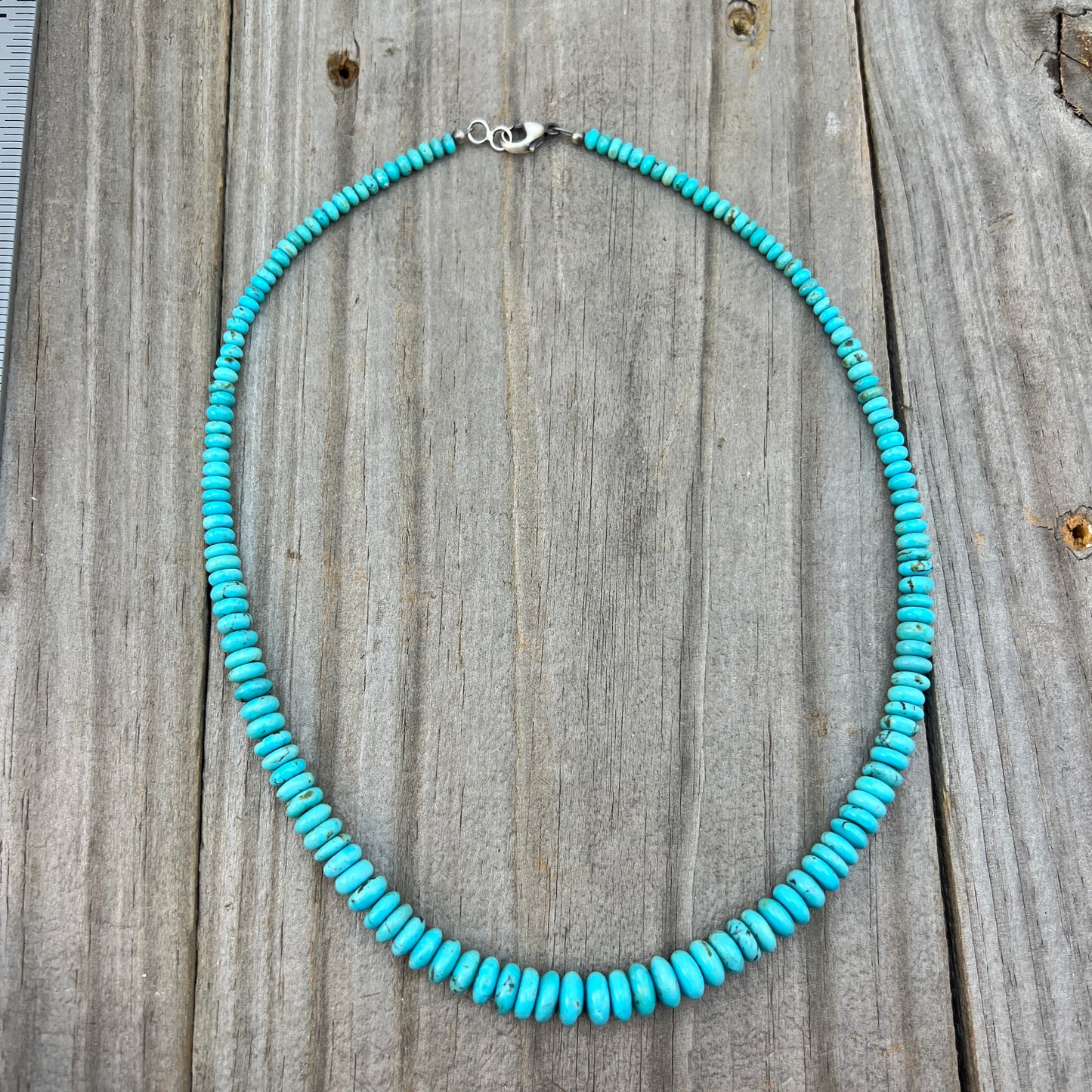 19" blue Turquoise graduated rondelle bead necklace choker Doreen Jake Navajo 779