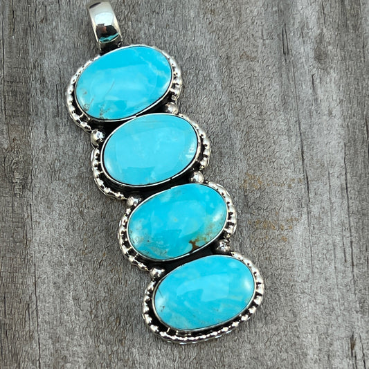 Turquoise vertical bar Pendant Sterling silver Navajo handmade Marie Bahe 535
