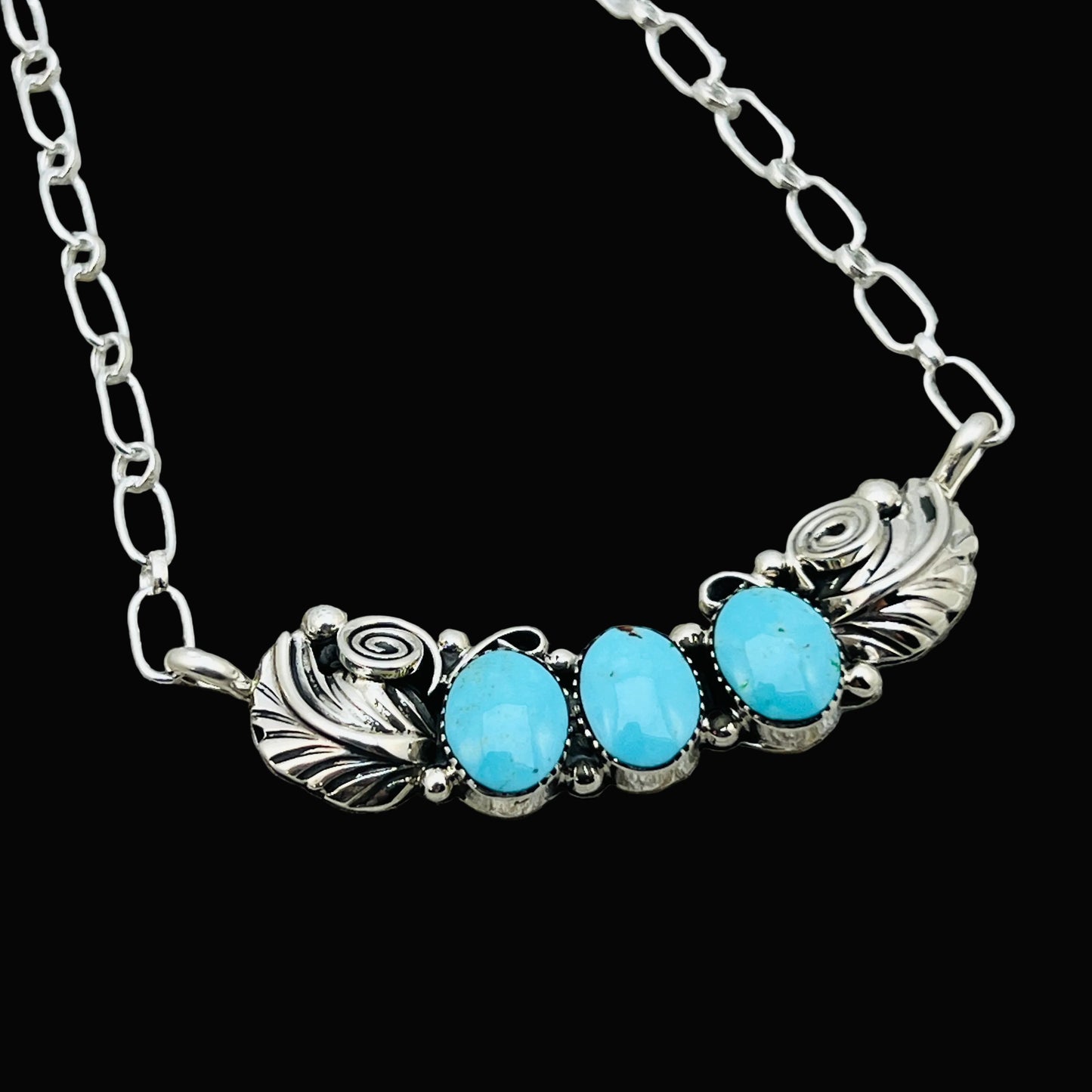 20" adjustable Blue Campitos 3 stone floral bar necklace Sterling Silver NK23