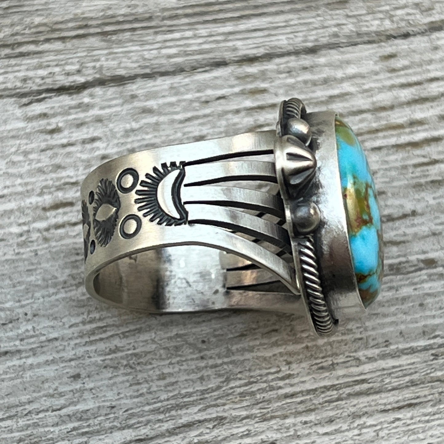 Size 9.5 High Grade Natural Kingman Polychrome Turquoise ring Navajo Daniel Benally