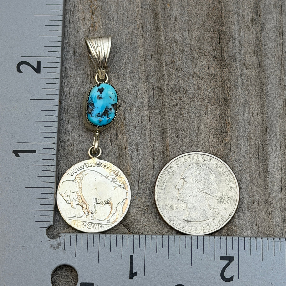 Buffalo nickel coin turquoise pendant Sharon McCarthy Navajo PD2