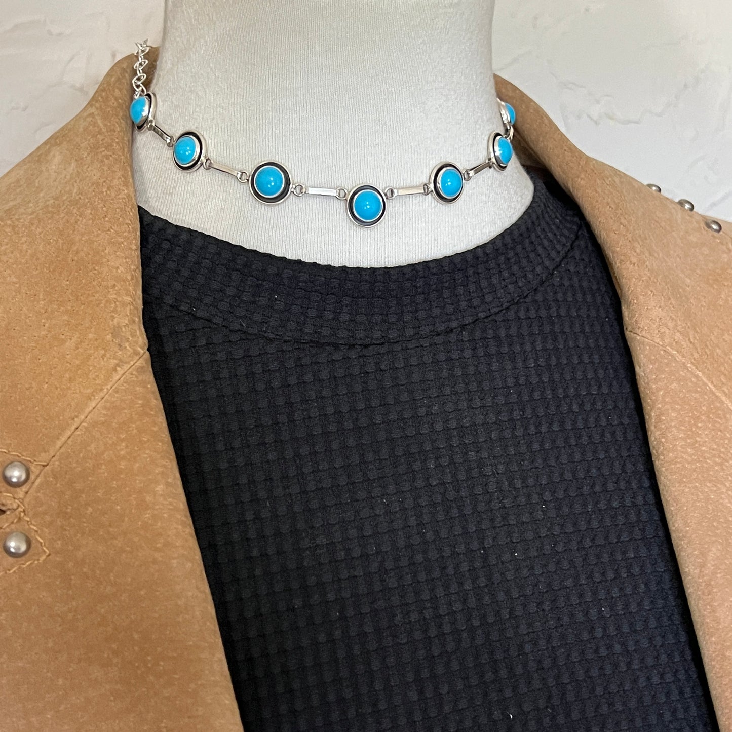 Blue Campitos turquoise Choker Earrings set Sterling Silver Navajo Martin Perry 655