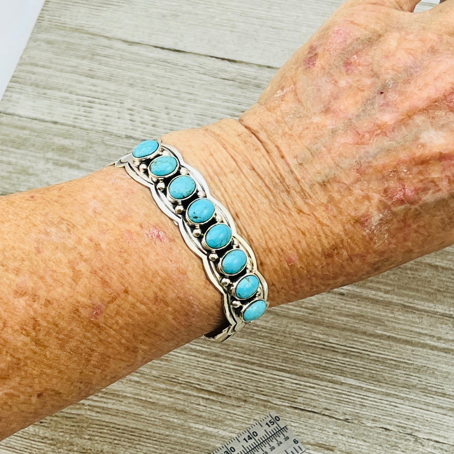 6 3/4" Blue Campitos Turquoise Cuff Bracelet Sterling Silver Thomas Yazzie BR39