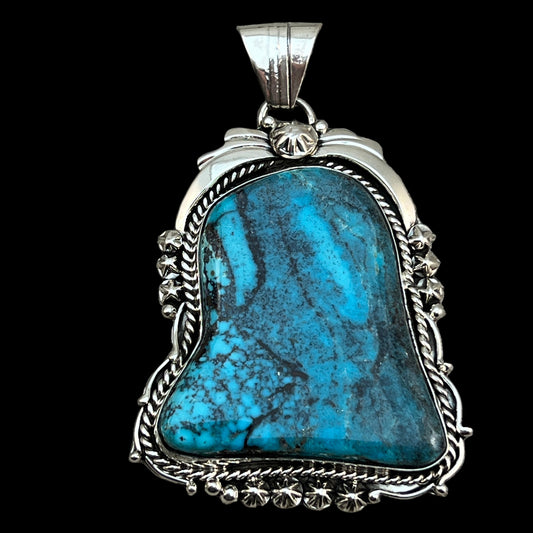 Smokey Blue Kingman Turquoise large Pendant Navajo Rita Long Sterling silver