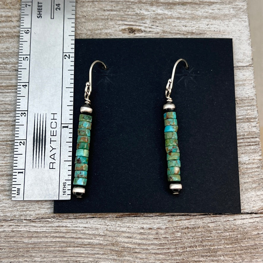 Turquoise Heishi Sterling Silver Oxidized Pearl Earrings, Southwest Silver beads, Simple Style