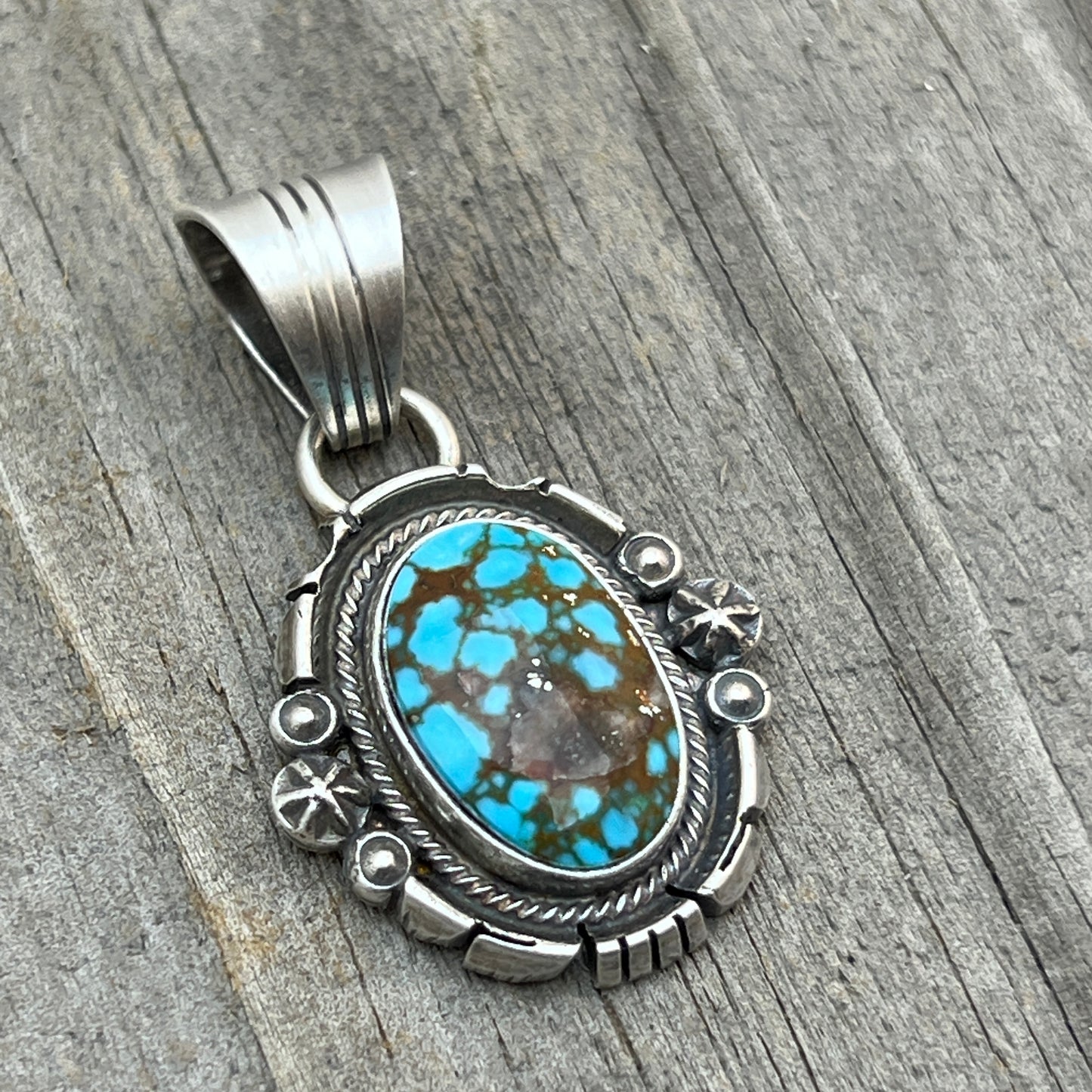 Kingman Turquoise pendant sterling silver Marita Benally Navajo 745