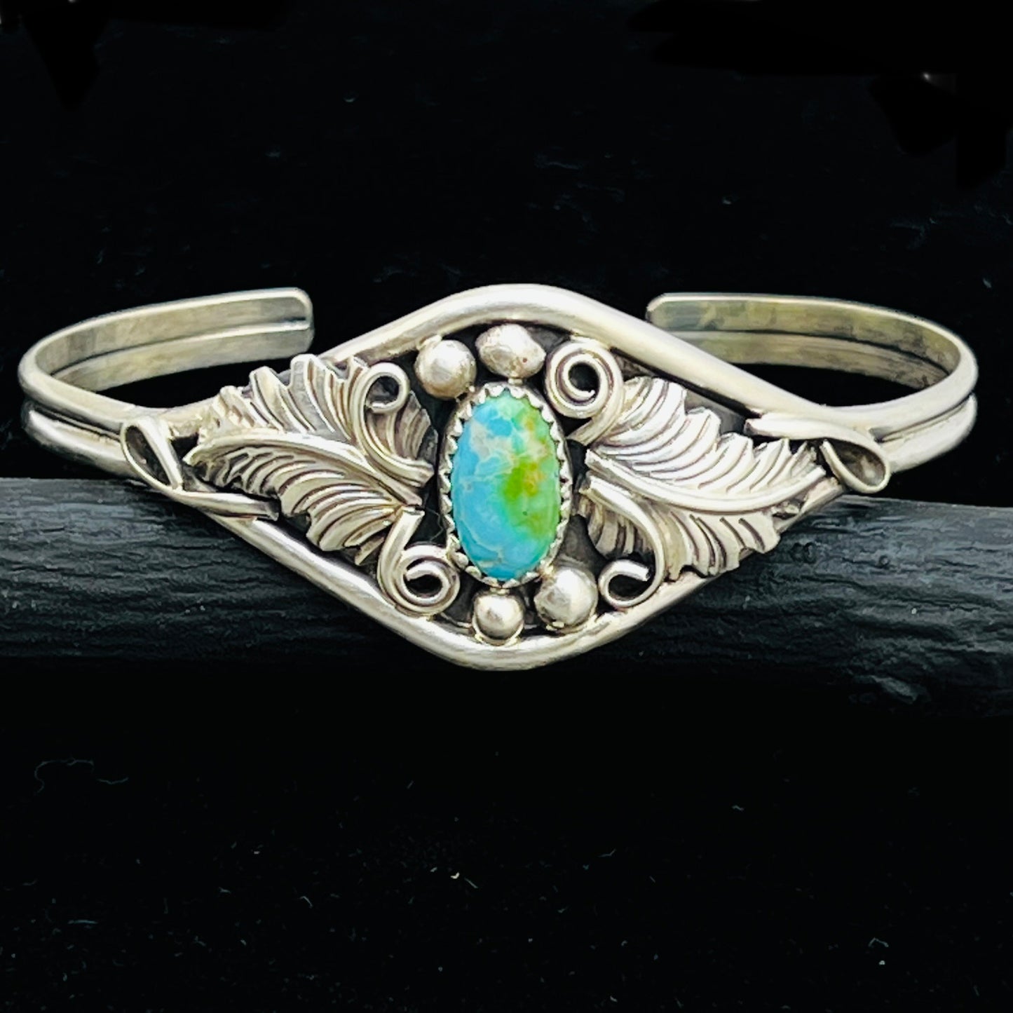 6 1/2" Stamped Navajo sterling silver Turquoise cuff bracelet Harry Yazzie BR69