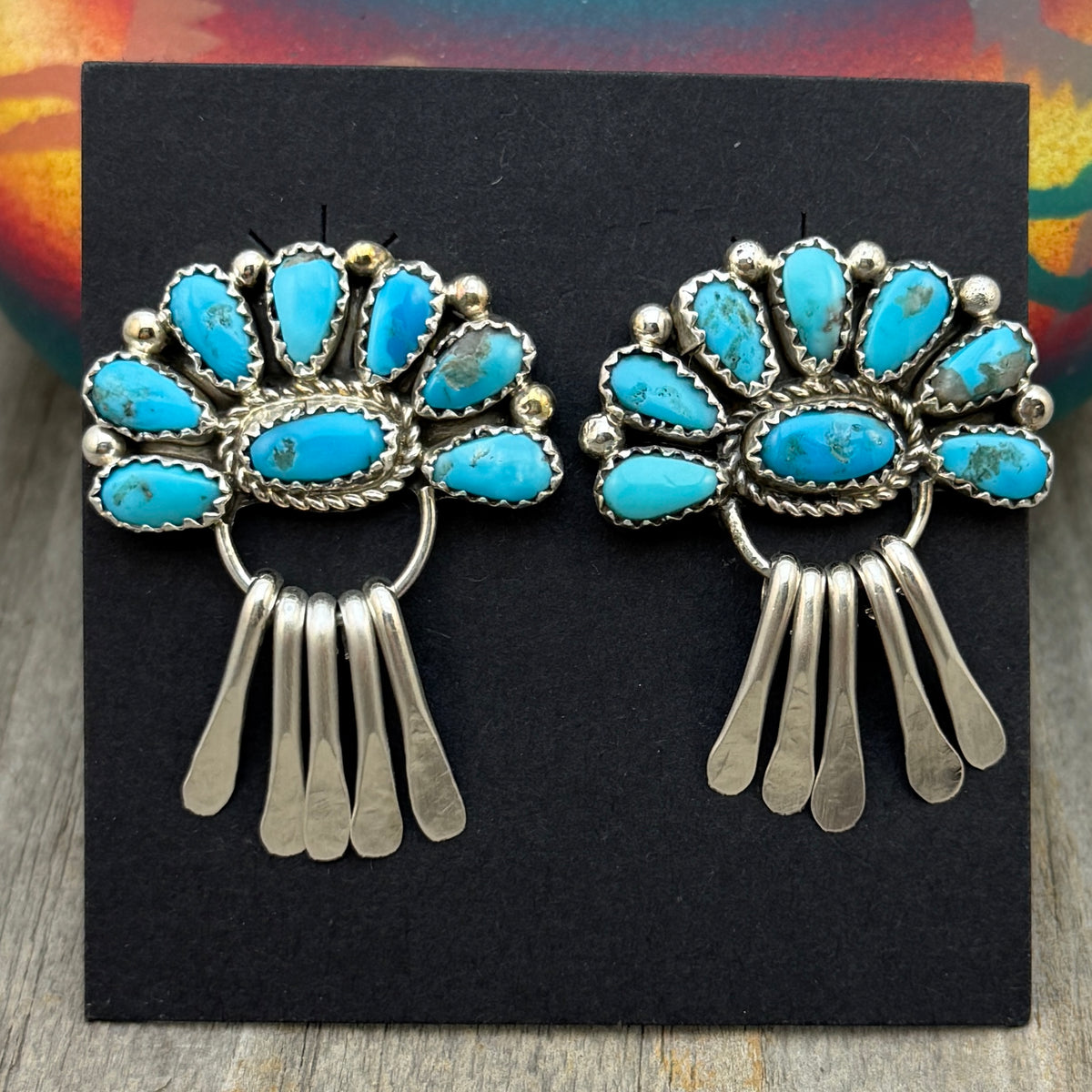 Turquoise Petit  Point Earrings Justina Wilson Sterling silver Navajo ER67
