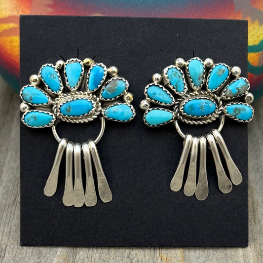 Turquoise Petit  Point Earrings Justina Wilson Sterling silver Navajo ER67