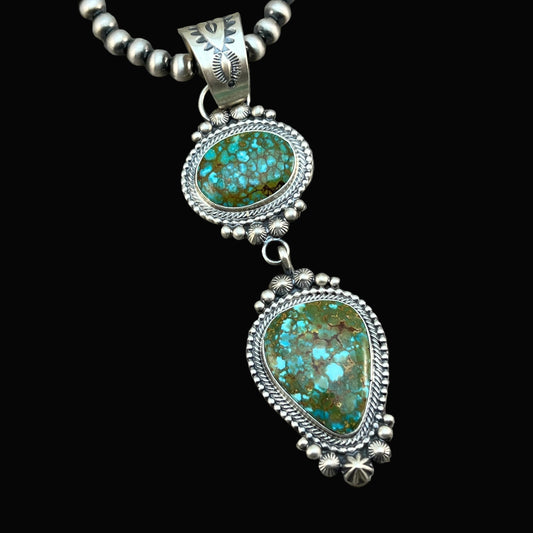 18" Necklace Sonoran Gold green blue turquoise tom lewis sterling silver Navajo 827