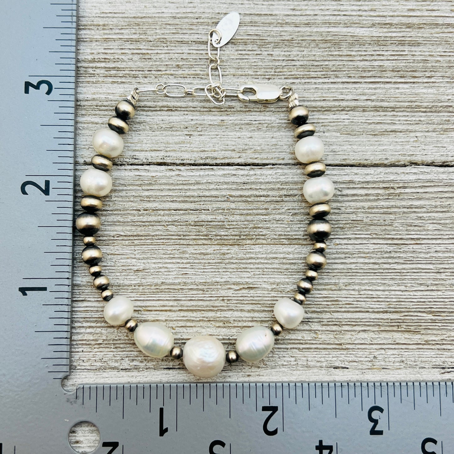 Adjustable 7" - 9" bracelet, Real Sterling Silver, Freshwater pearls, Western Boho Pearl,
