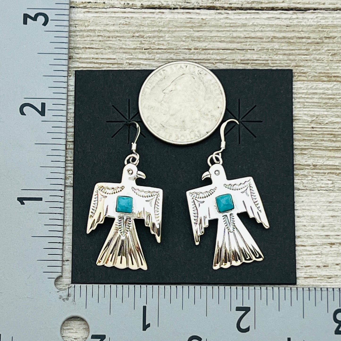 Turquoise Thunderbird Earrings Jeremy Delgarito Navajo sterling silver signed ER19