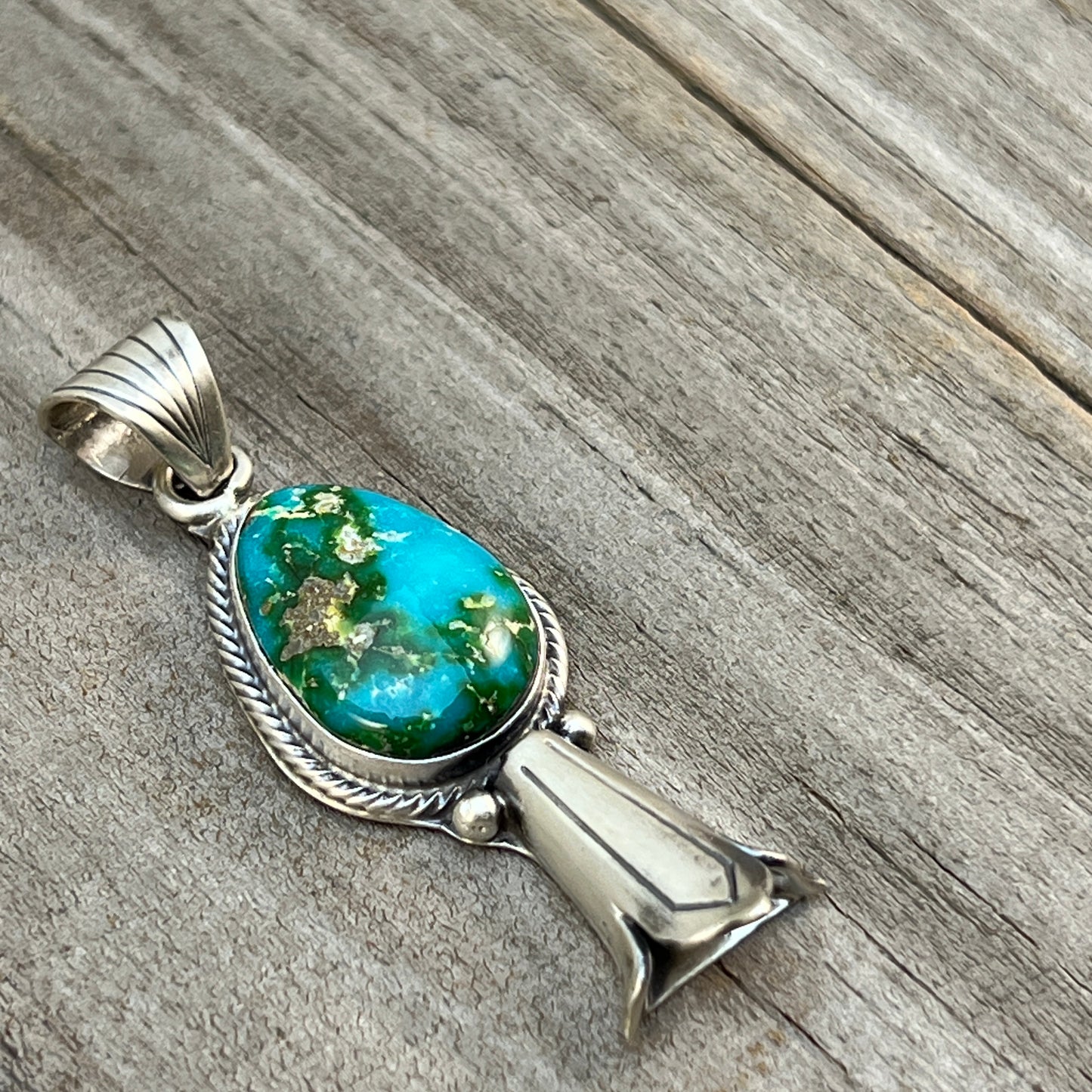 Sonoran Gold Turquoise Squash Blossom Pendant Adrienne Gordon Sterling Silver 499