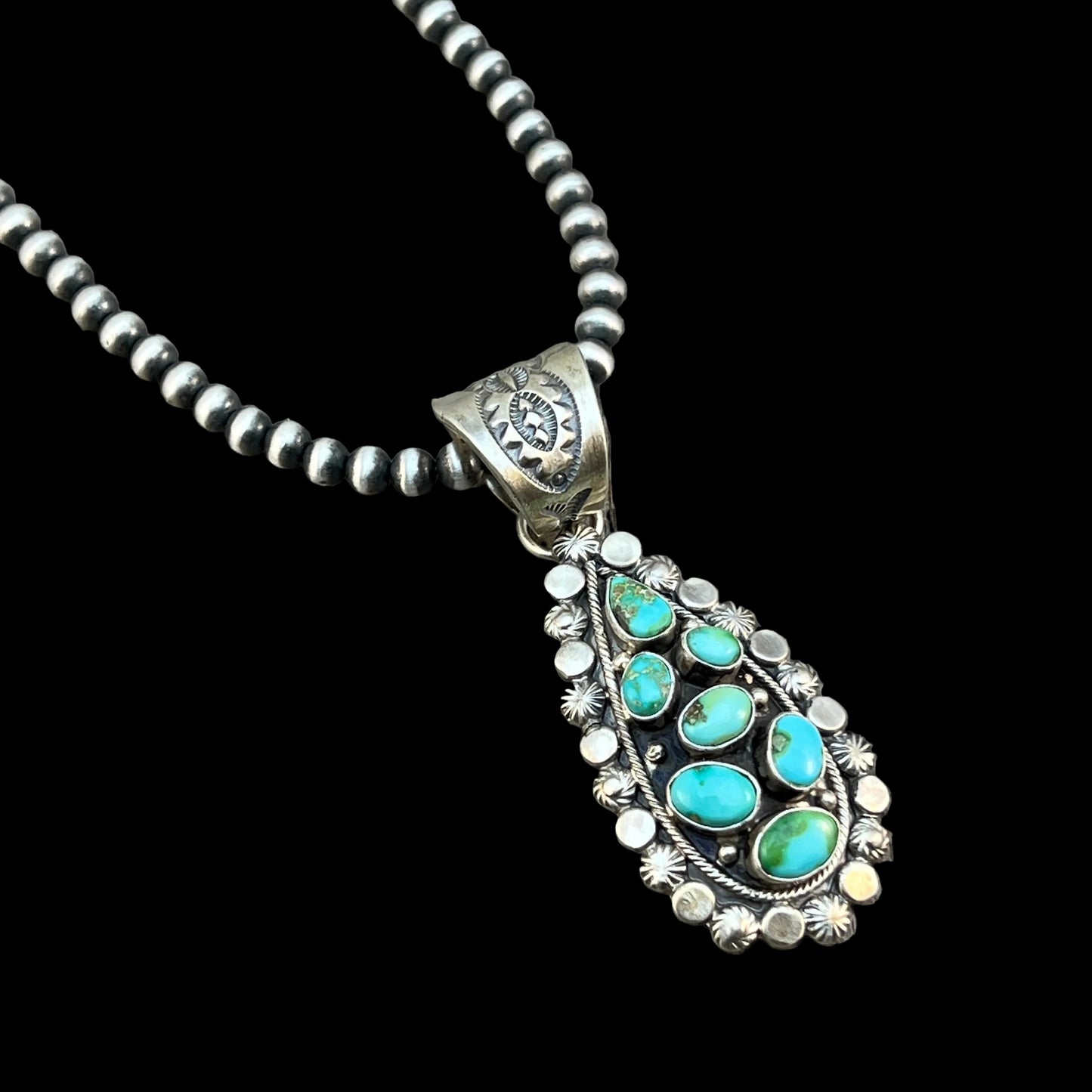 17" Necklace Sonoran Turquoise Adrienne Gordon Navajo handmade sterling silver