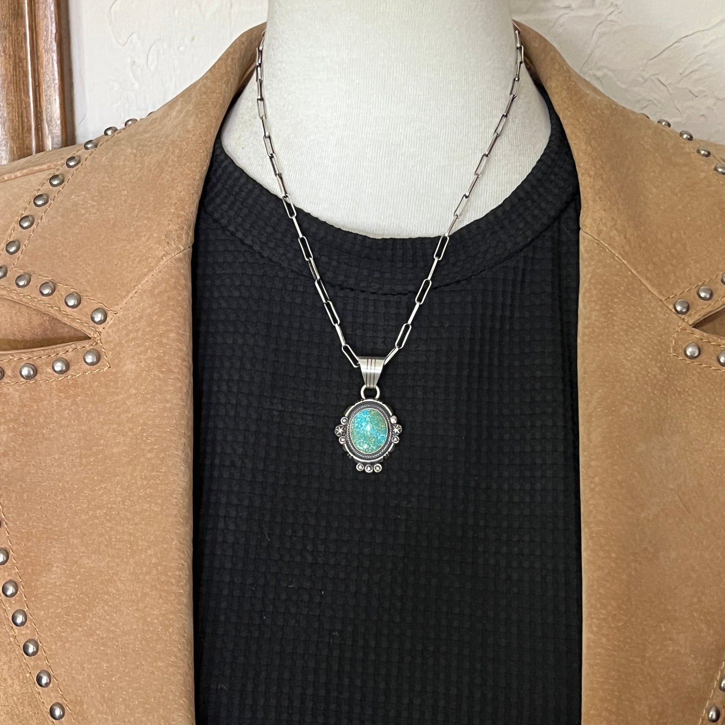 Kingman Turquoise pendant sterling silver Marita Benally Navajo 753
