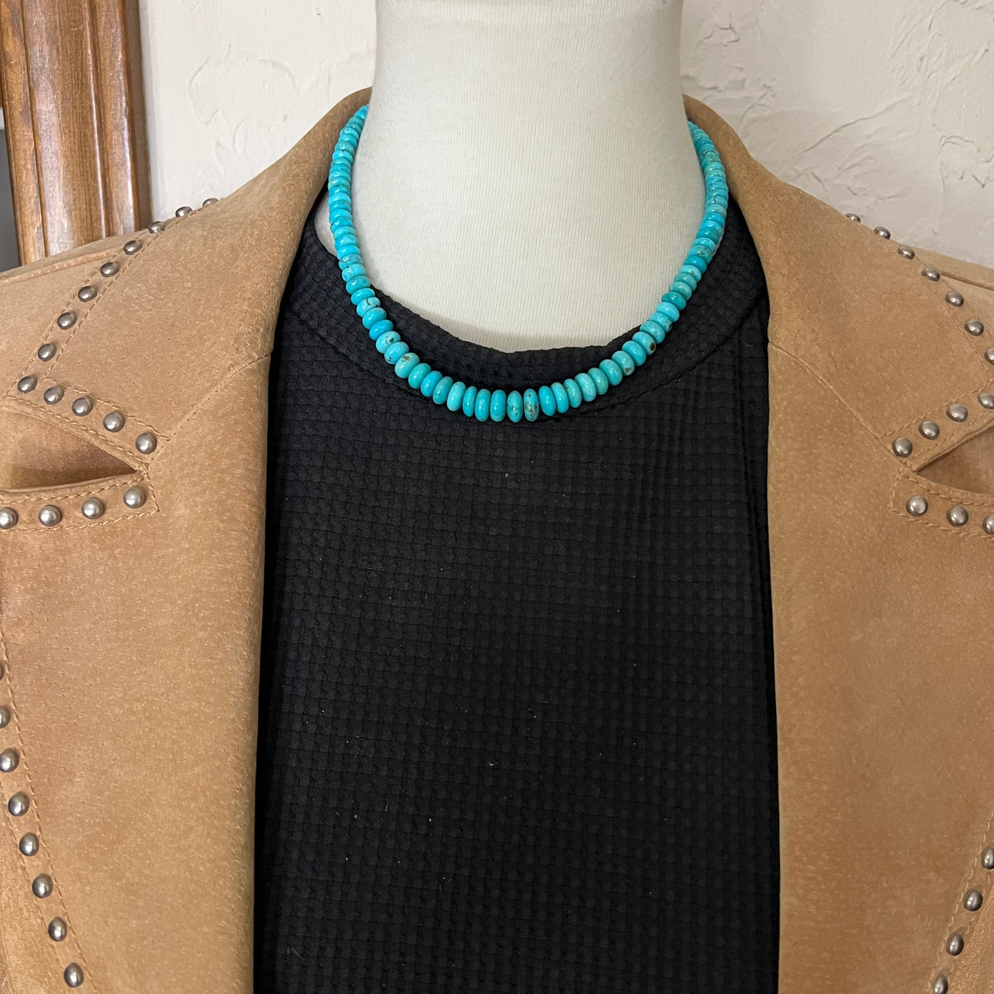 17" blue Turquoise graduated rondelle bead necklace choker Doreen Jake Navajo 780
