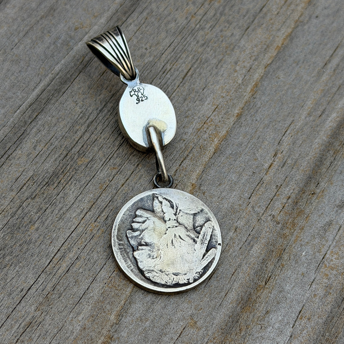 Buffalo nickel coin turquoise pendant Sharon McCarthy Navajo PD1