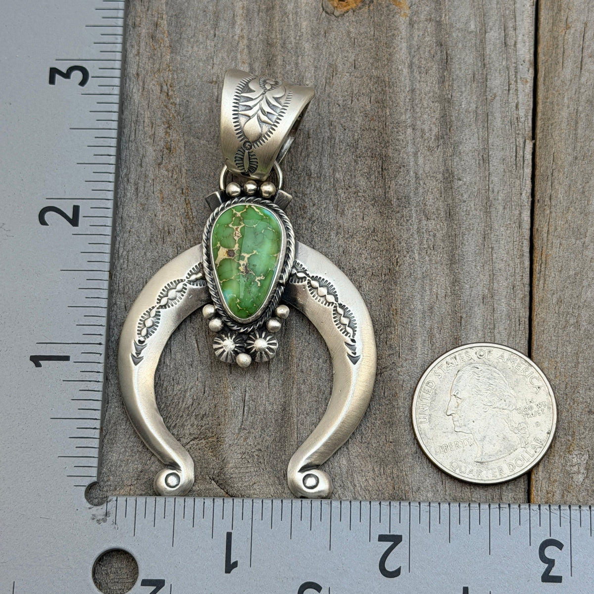 Sonoran Gold Turquoise Naja Pendant Samuel Yellowhair Navajo Handmade PD6