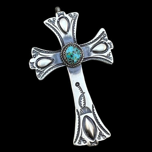 Turquoise Cross Pendant Sterling Silver Navajo handmade Martha Cayatineto 630