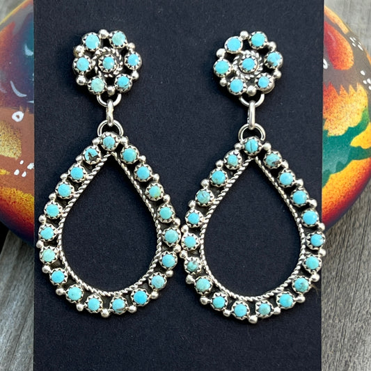 Blue Turquoise snake eye dot earrings sterling silver Falencia Yazzie Navajo handmade 709