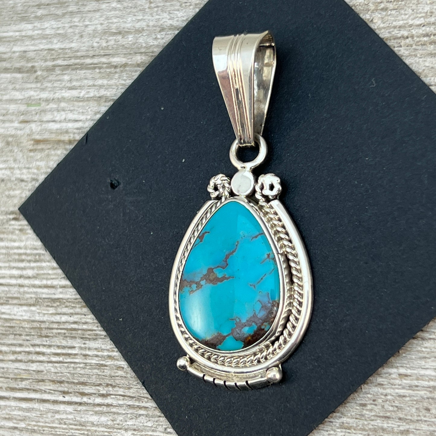 Kingman Turquoise, sterling silver  pendant #3, Navajo Handmade by Samuel Yellowhair, signed