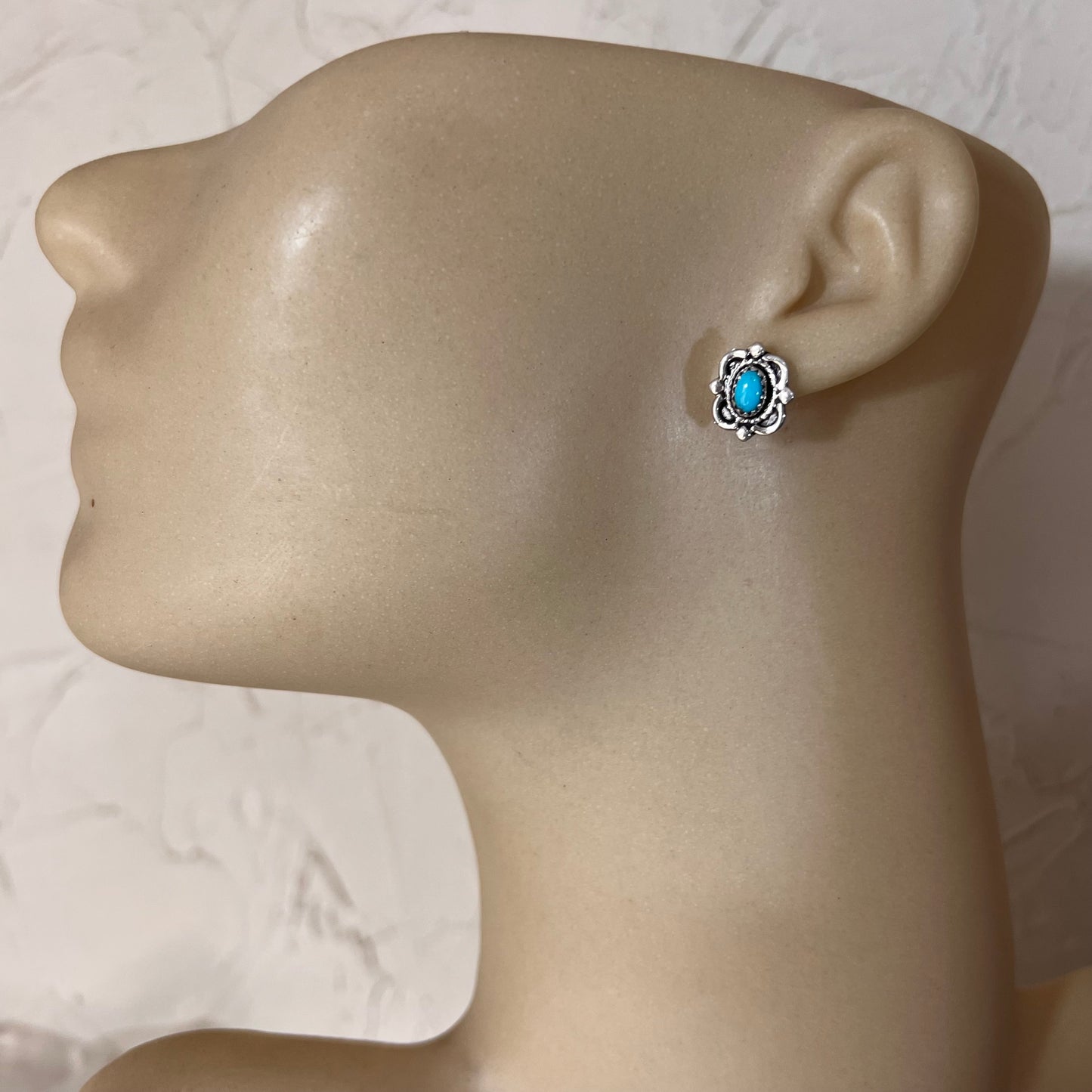 Small turquoise stud earrings, sterling silver Navajo handmade, Sleeping Beauty, Paige Gordon