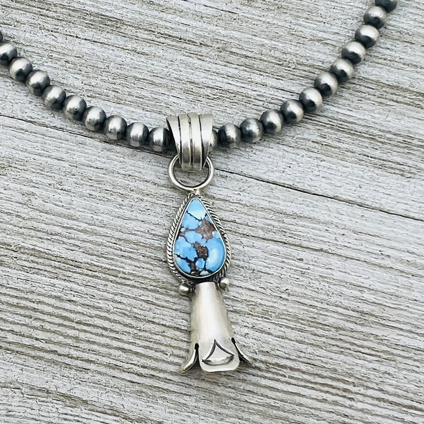 16" Golden Hills Turquoise Squash Blossom Necklace Sharon McCarthy Sterling silver NK9