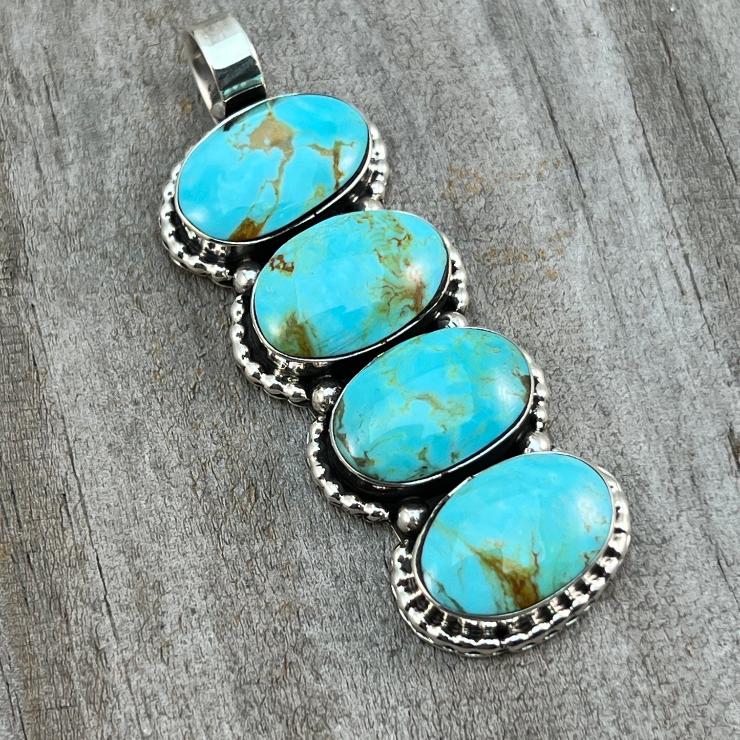 Turquoise vertical bar Pendant Sterling silver Navajo handmade Marie Bahe 533