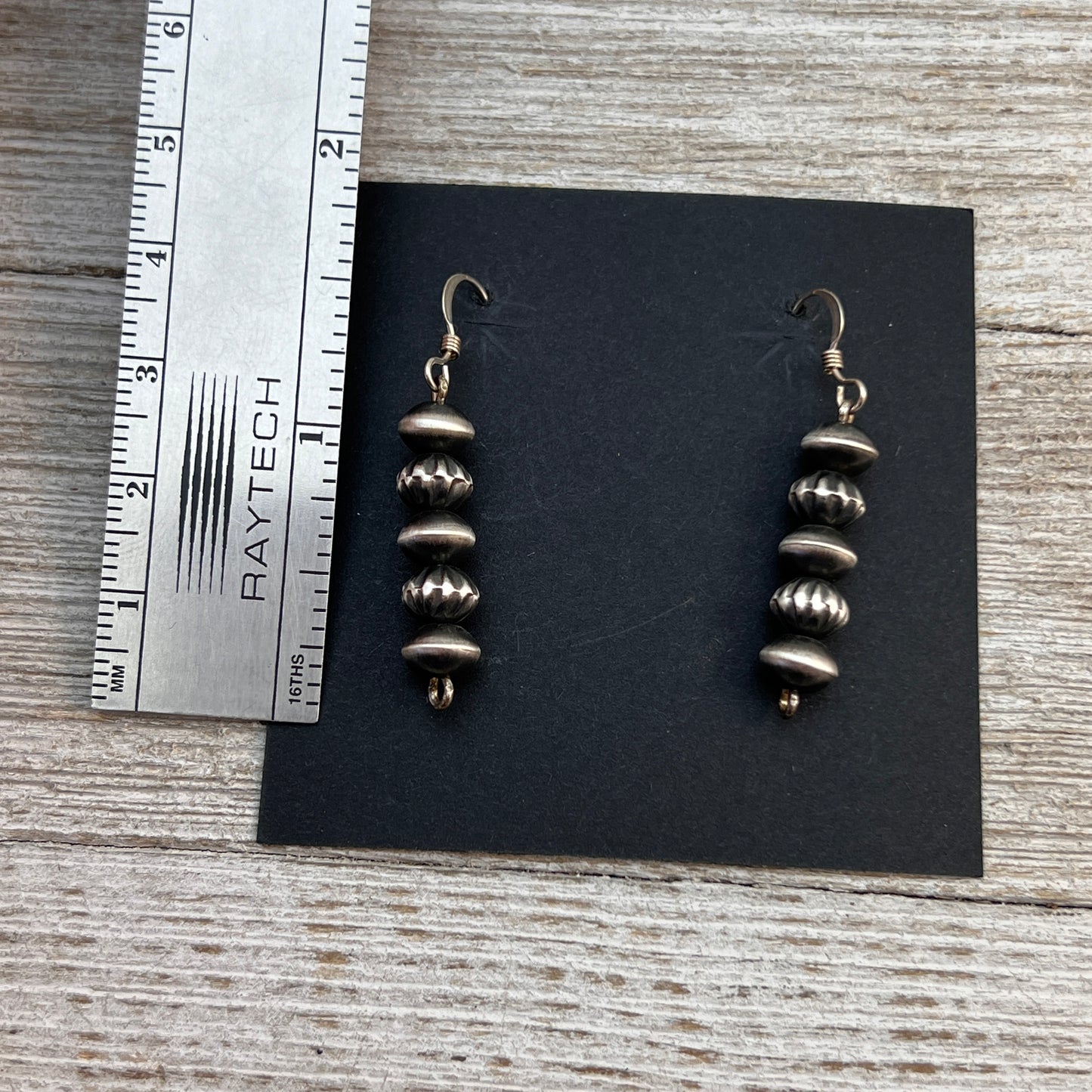 Sterling silver, Navajo pearl earrings, real handmade beads, corrugated saucer, Preston Haley