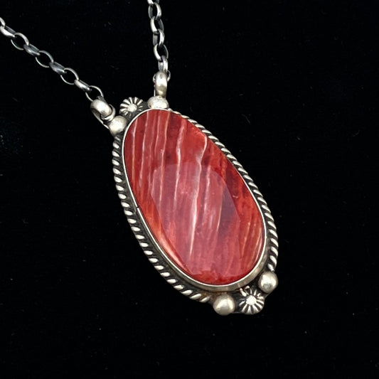 18" Red Spiny Oyster Shell Necklace Choker Sterling silver Navajo Irene Kee