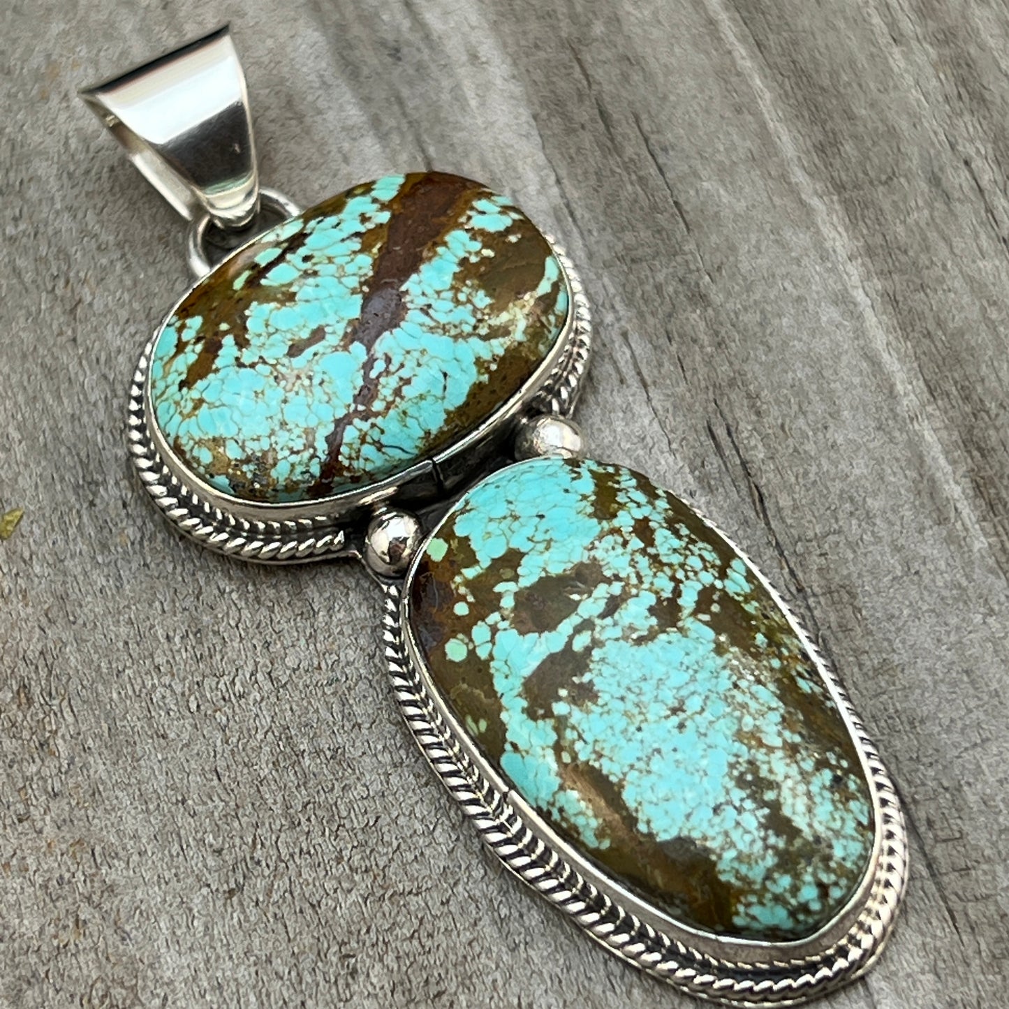 Natural #8 turquoise pendant Burt Francisco Sterling Silver Navajo Handmade 569
