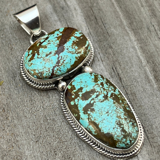 Natural #8 turquoise pendant Burt Francisco Sterling Silver Navajo Handmade 569
