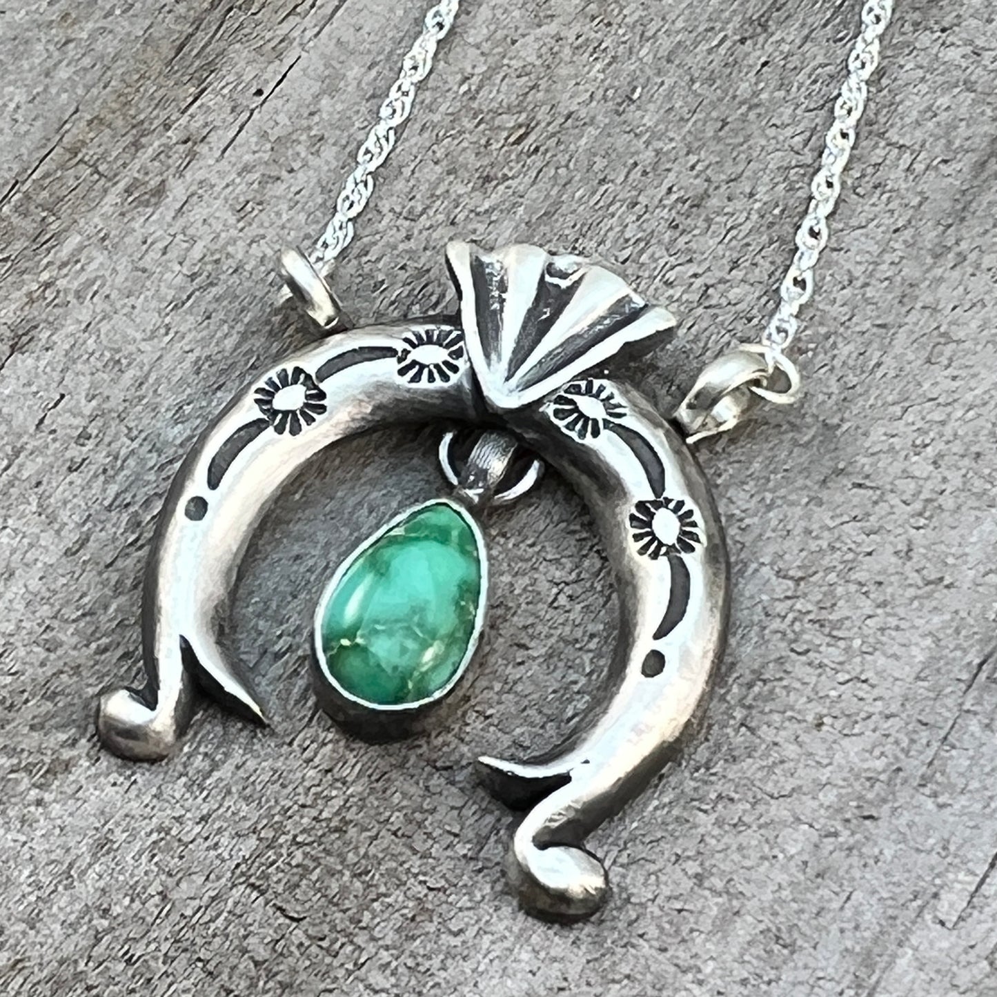 19" Sonoran Turquoise Naja Necklace Sterling silver Navajo Gary Shorty 559