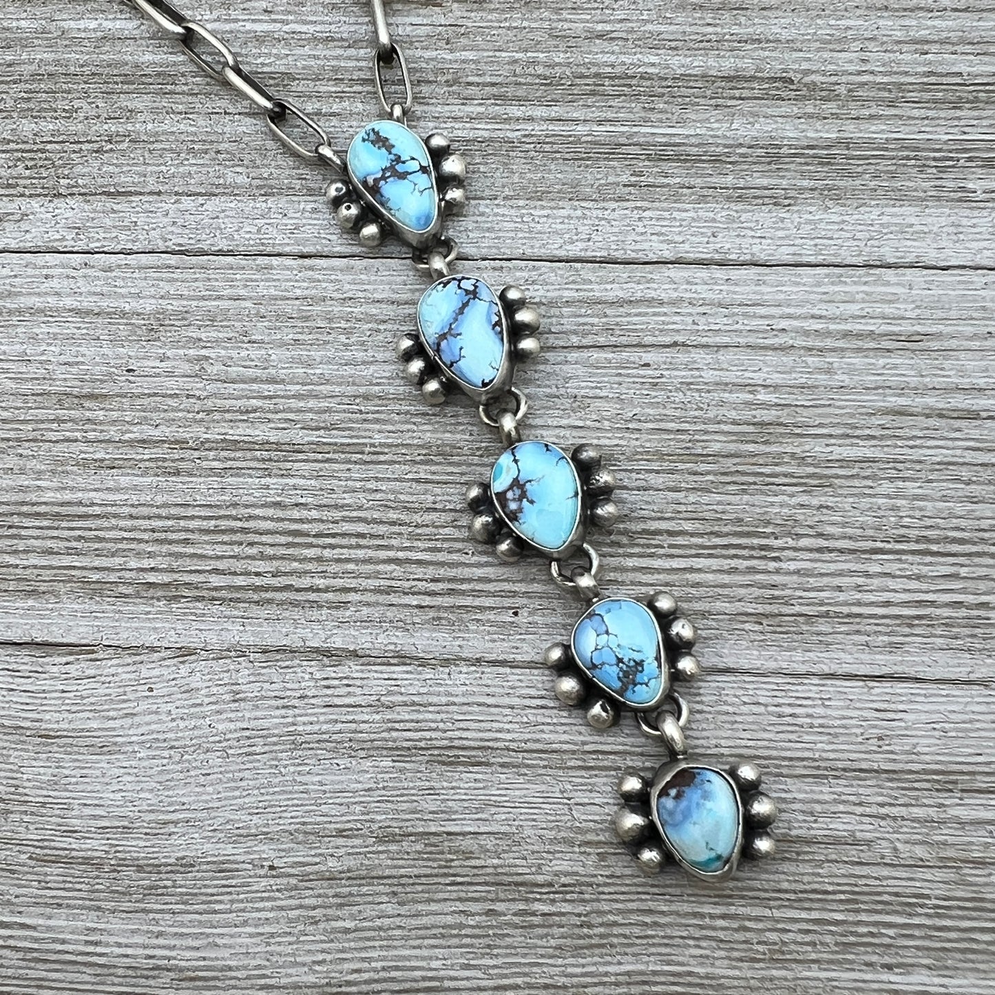 Sterling silver Golden Hills Turquoise Lariat Necklace Paperclip chain Bobby Johnson Navajo