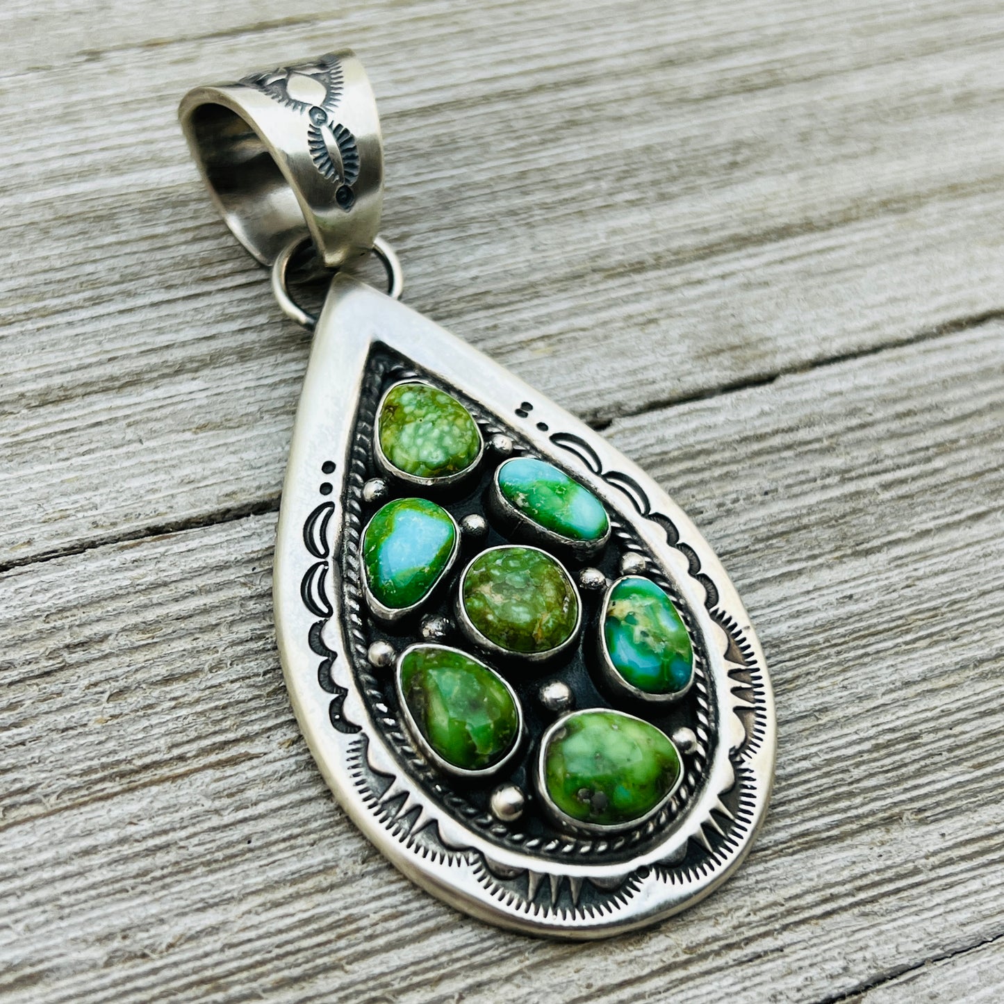 Green Blue Sonoran Turquoise cluster pendant Navajo Samuel Yellowhair
