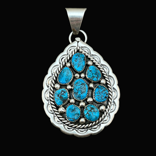 Kingman turquoise Cluster pendant sterling silver Chester Charley Navajo 810