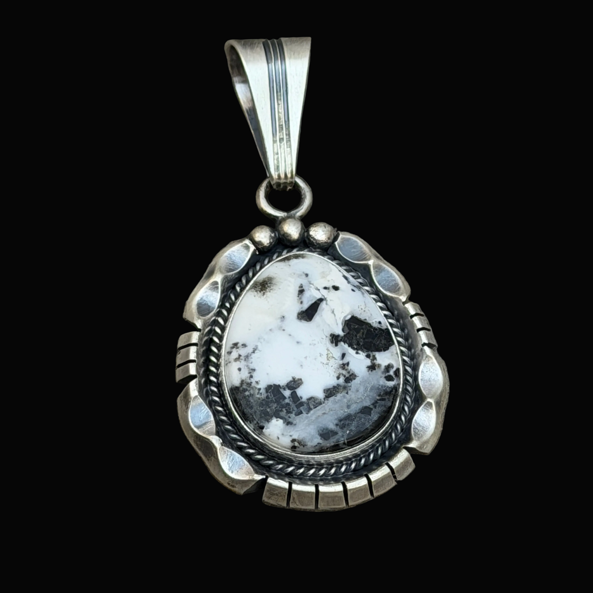 White Buffalo Stone Sterling silver pendant Daniel Benally Navajo PD2