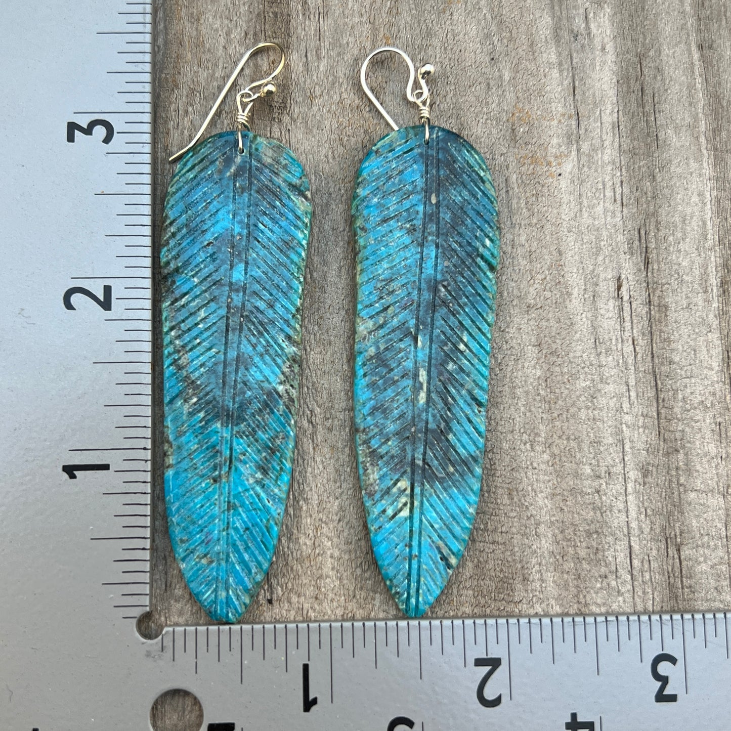 Santo Domingo Carved Turquoise Feather earrings, Ronald Chavez