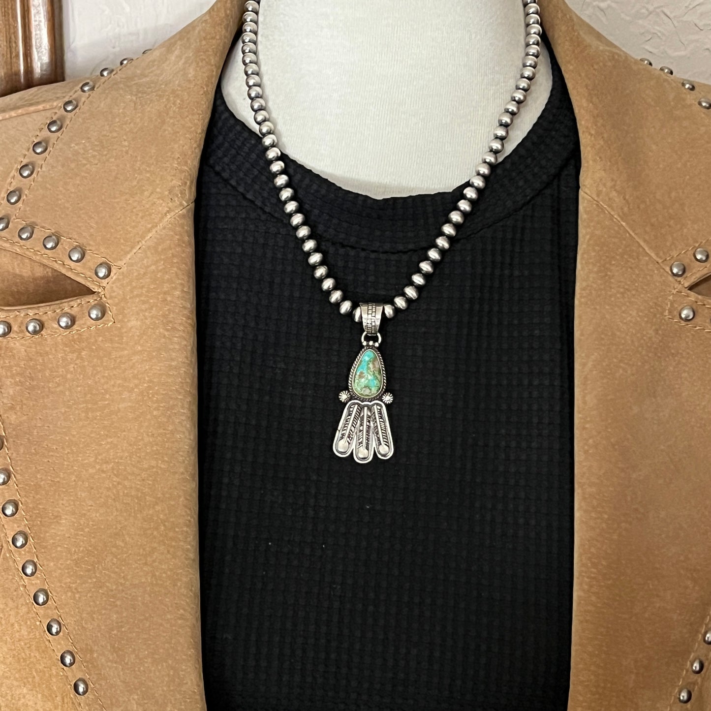 18" Sonoran Turquoise necklace sterling silver 6mm bead Verley Betone Navajo 777