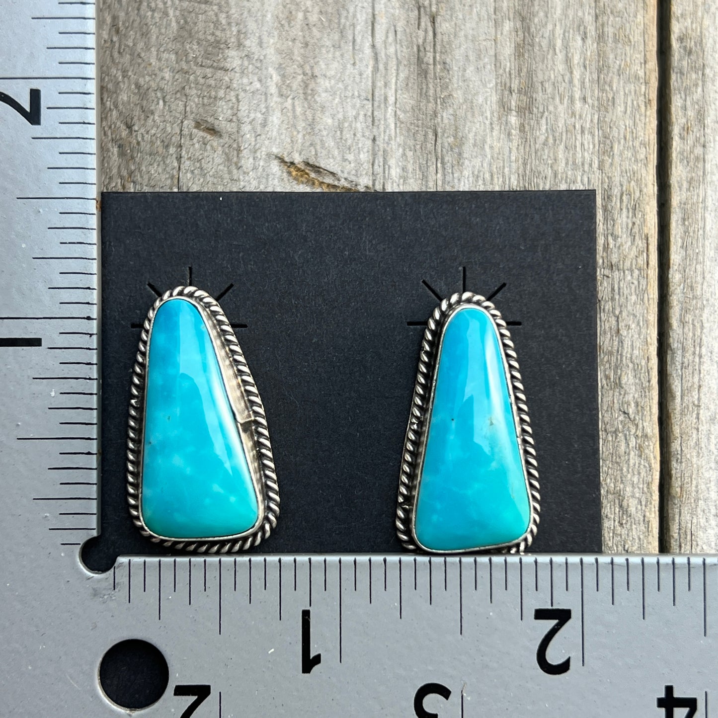 Blue Kingman Turquoise stud earrings sterling silver Trish Largo Navajo 724