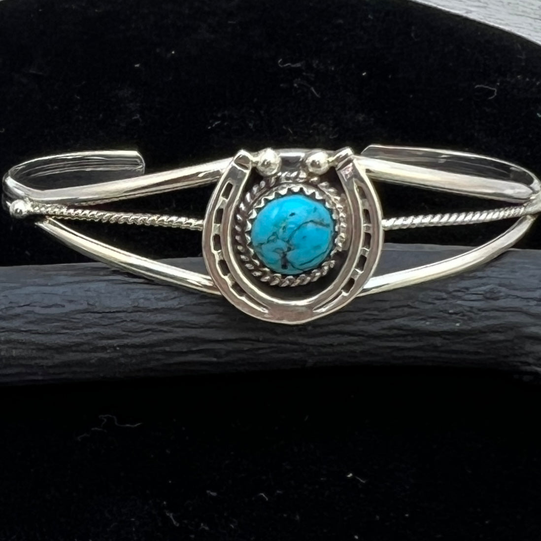 6 1/4" Kingman Turquoise Horseshoe Cuff Bracelet Sterling Silver Letricia Largo BR58