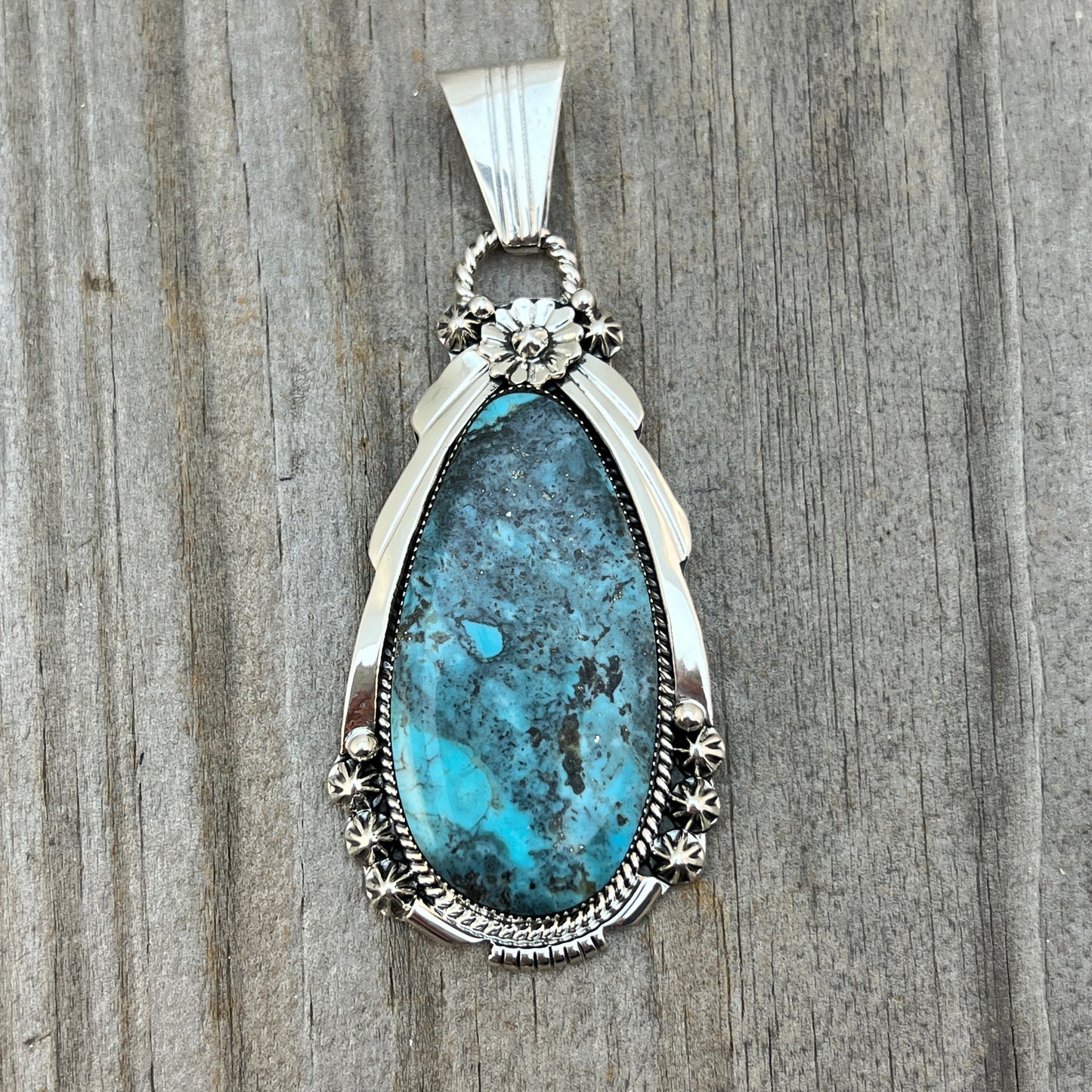 Blue Smokey Kingman Turquoise pendant sterling silver Rose Lee Navajo 787