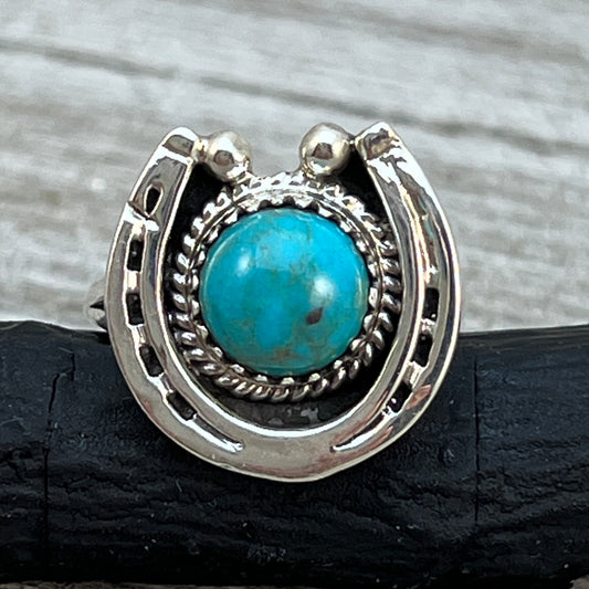 Size 7 Campitos Turquoise sterling silver horseshoe ring western equestrian jewelry Rodeo