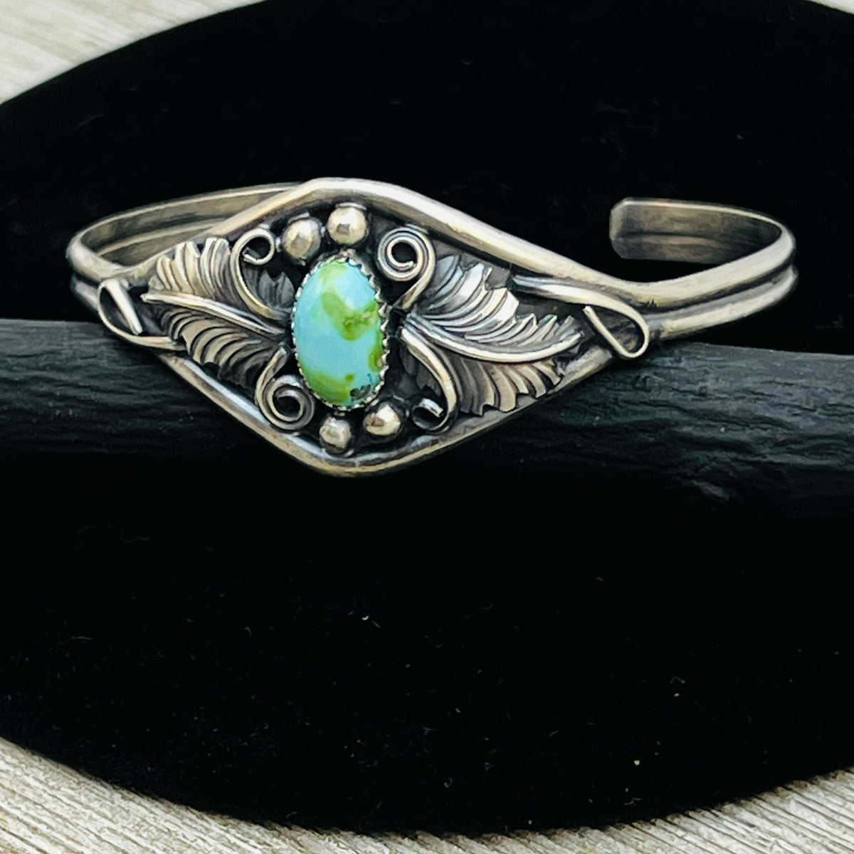 6 1/2" Stamped Navajo sterling silver Turquoise cuff bracelet Harry Yazzie BR70