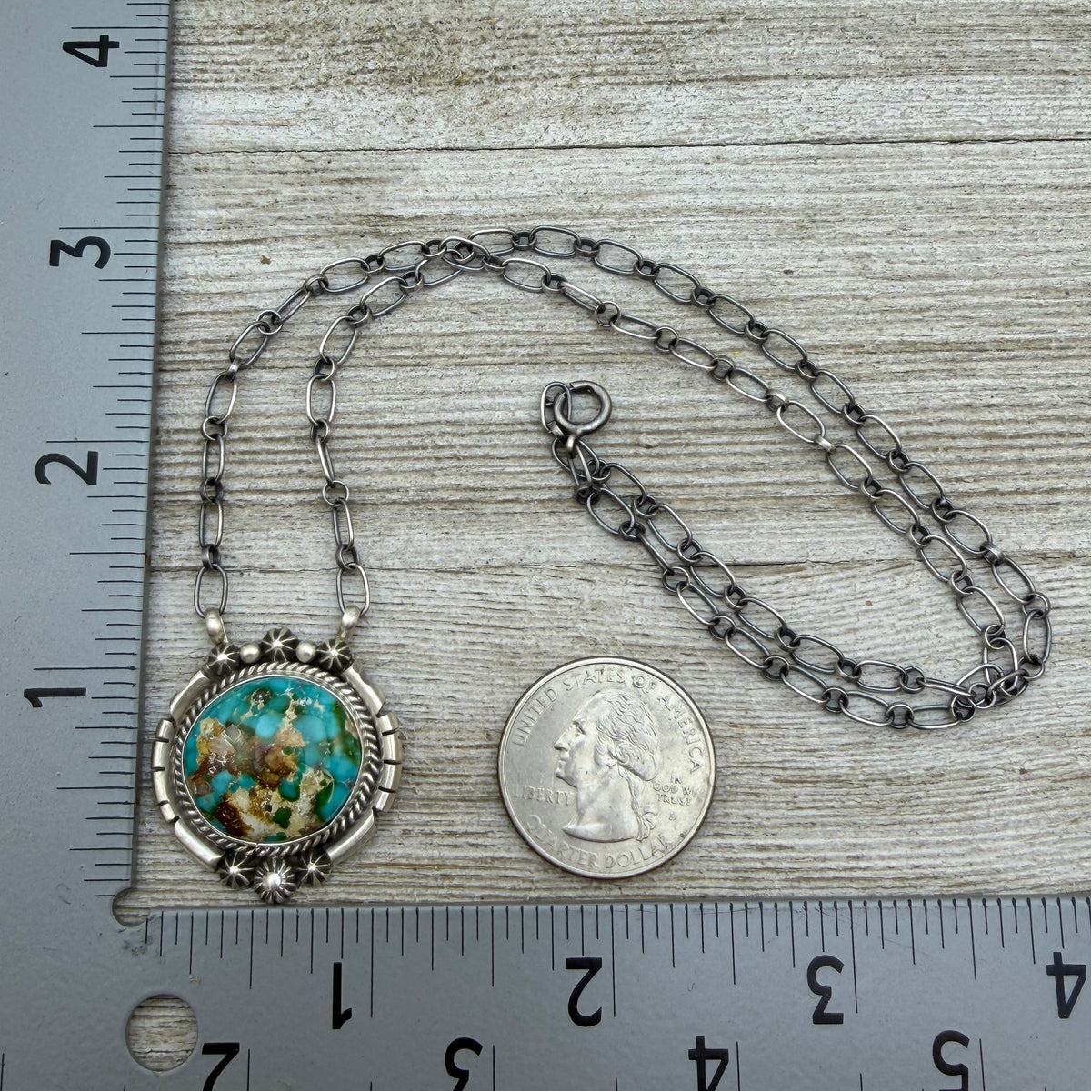 Sonoran turquoise station necklace Sterling Silver Navajo Samuel Yellowhair NK38