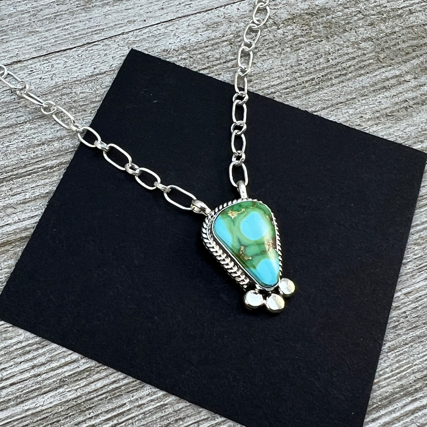 18" Sonoran Gold Turquoise Sterling silver Necklace Navajo handmade Sharon McCarthy 11