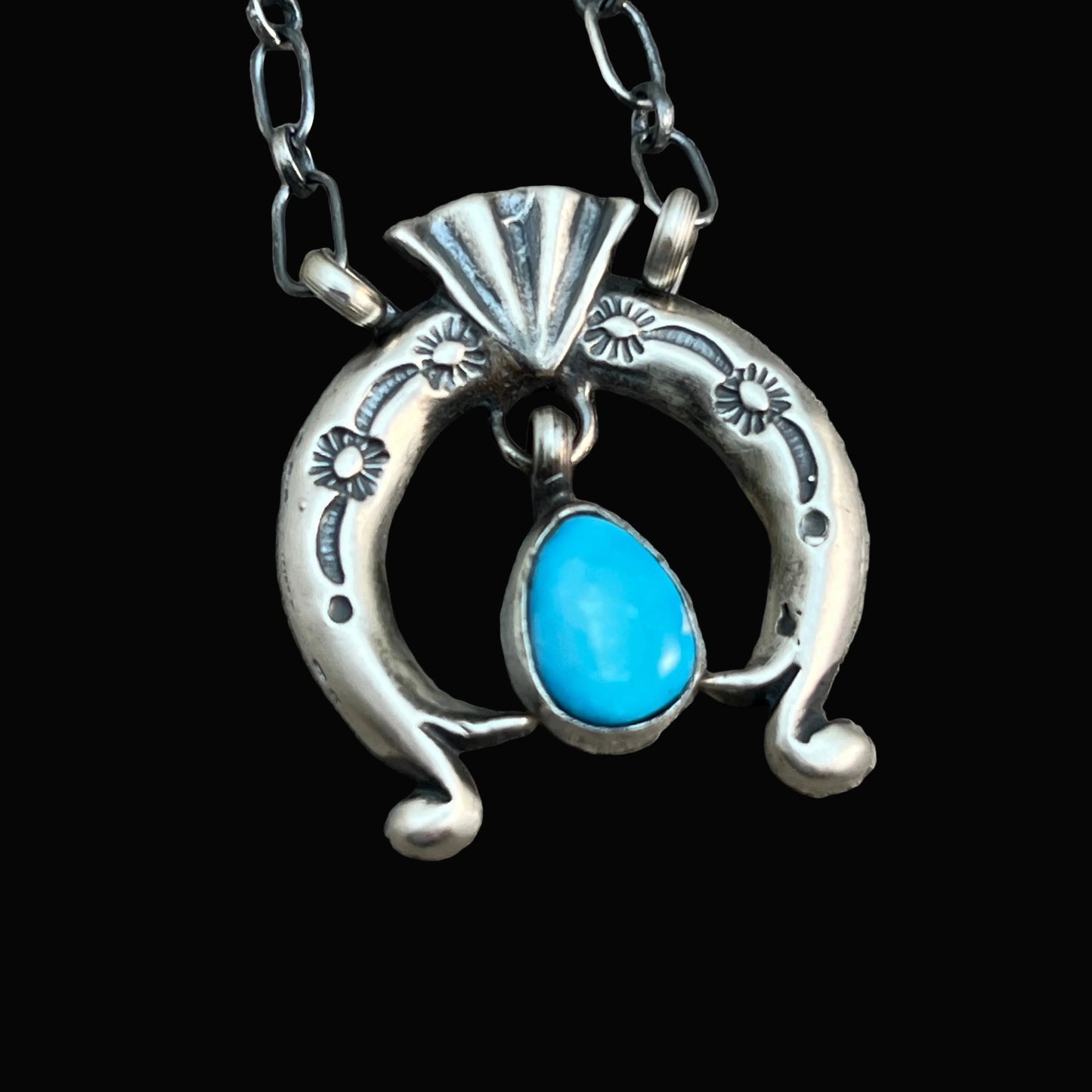 18 1/2" Blue Kingman Turquoise Naja Necklace Sterling silver Navajo Annette Chiquito 706